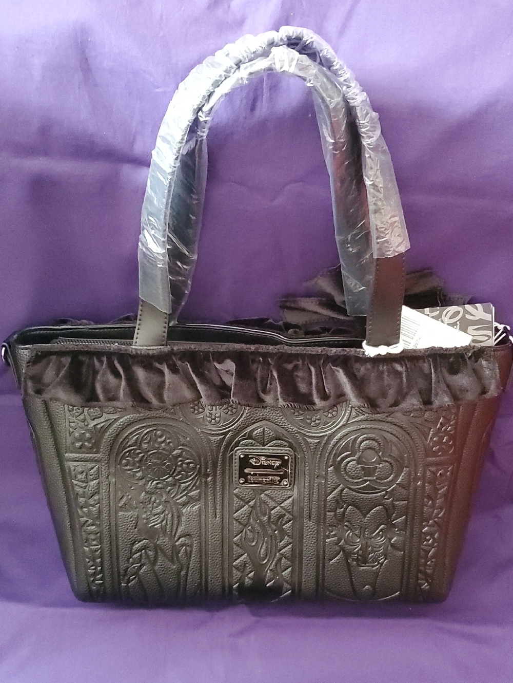Loungefly Disney Black Embossed Gothic Tote with Velvet Trim (Hot Topic) - Picture 3 of 16